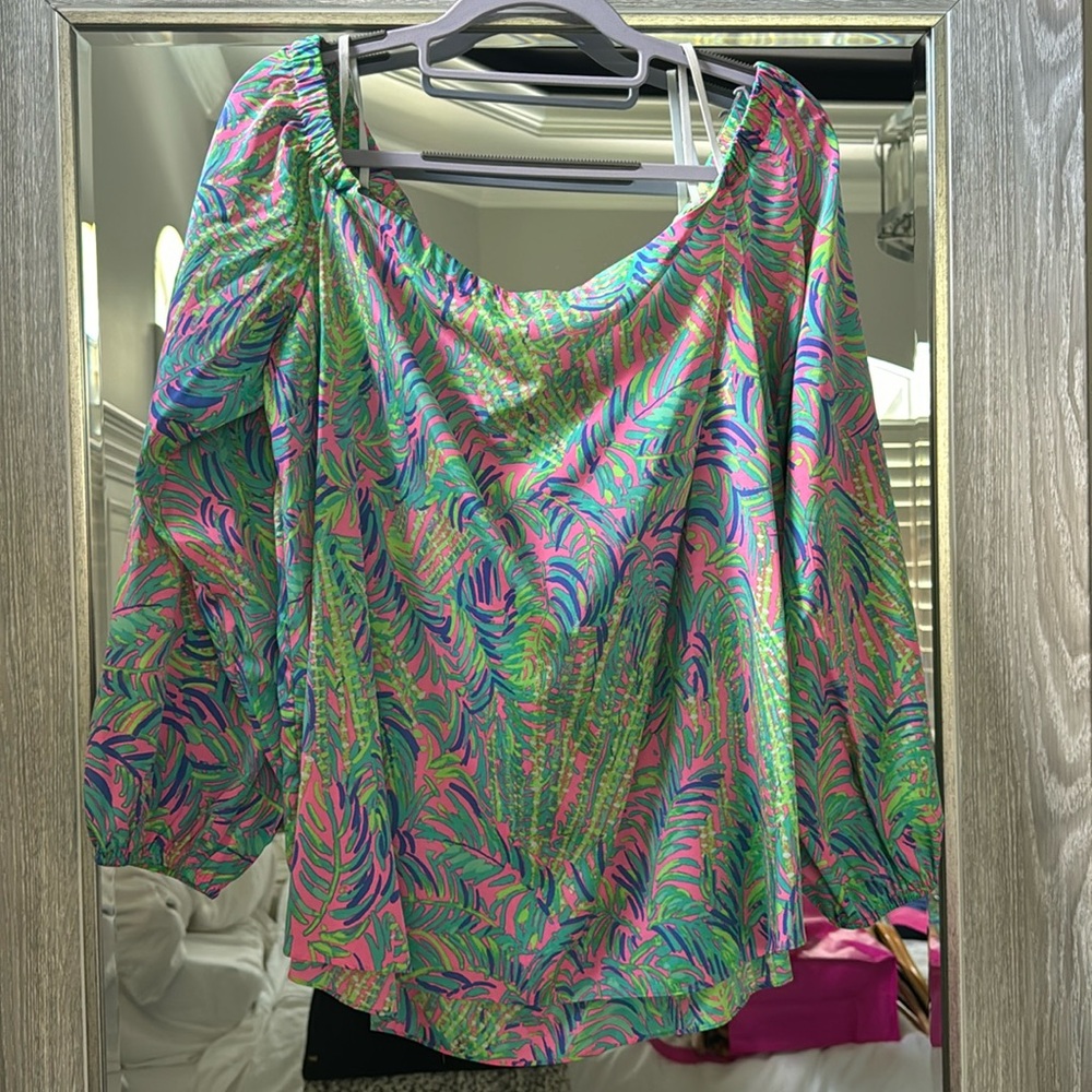 Lily Pulitzer off the shoulder silk top